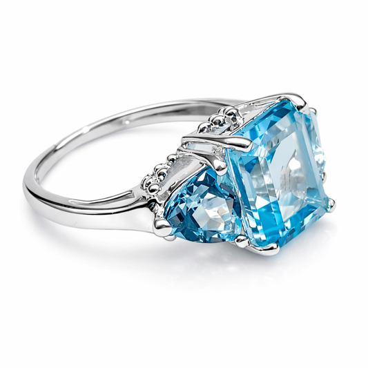 Sky Blue Topaz 3-Stone Silver Ring