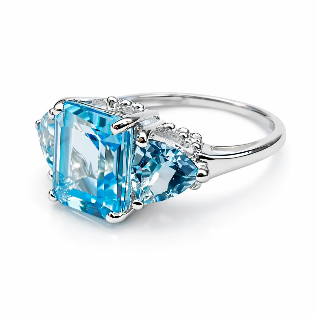 Sky Blue Topaz 3-Stone Silver Ring