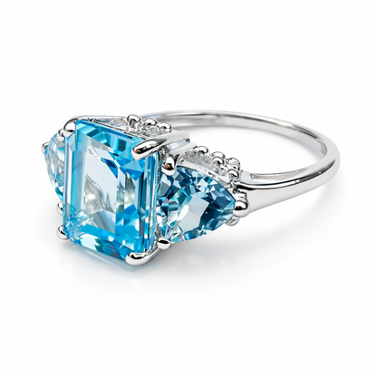 Sky Blue Topaz 3-Stone Silver Ring