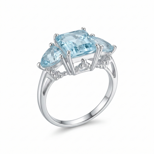 Sky Blue Topaz 3-Stone Silver Ring