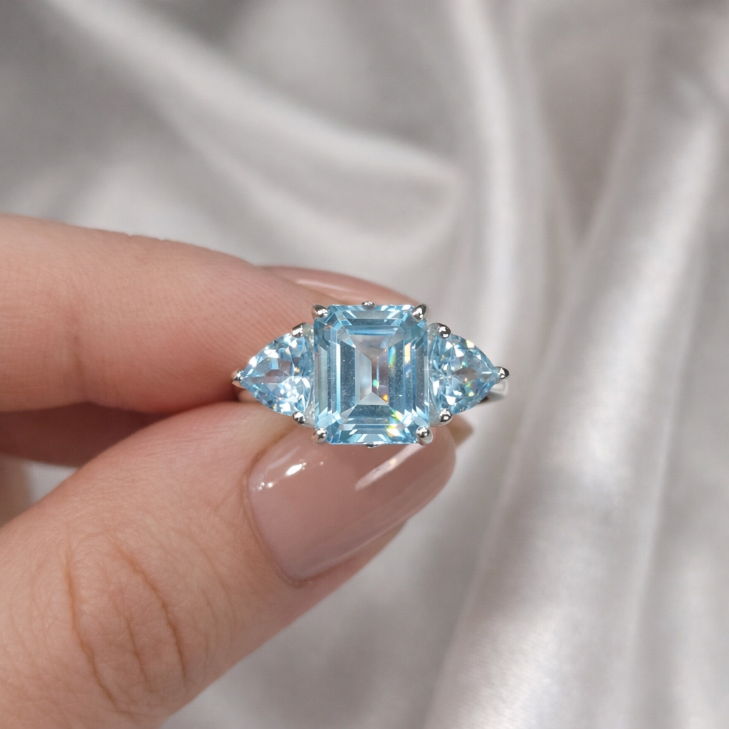 Sky Blue Topaz 3-Stone Silver Ring