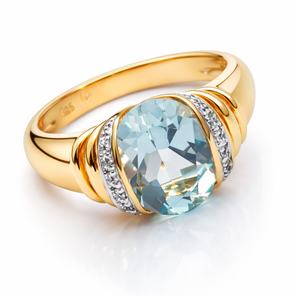 Sky Blue Topaz Gold Plated Godronne Ring