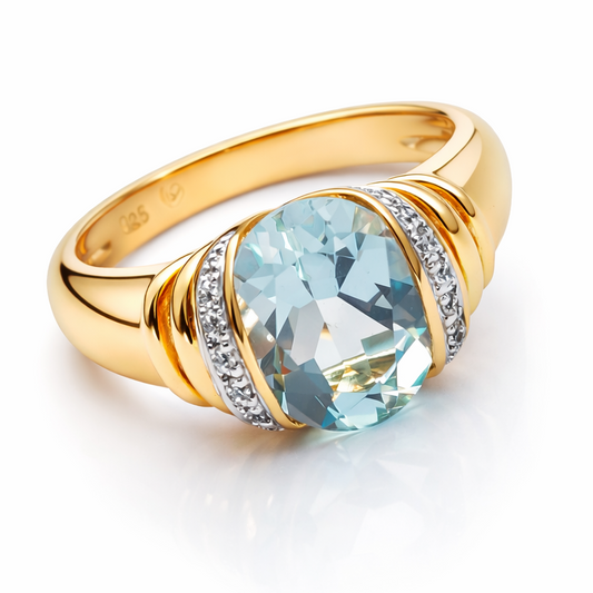Sky Blue Topaz Gold Plated Godronne Ring