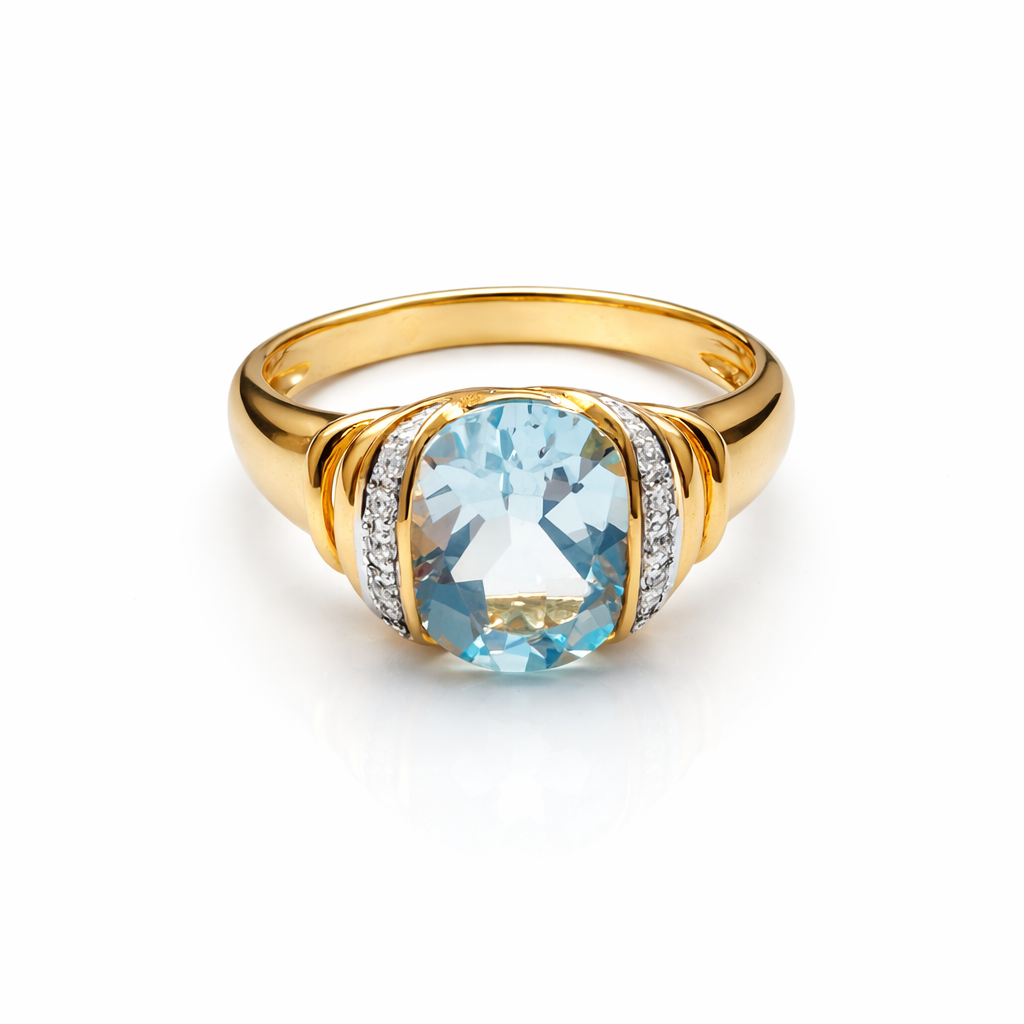 Sky Blue Topaz Gold Plated Godron Ring