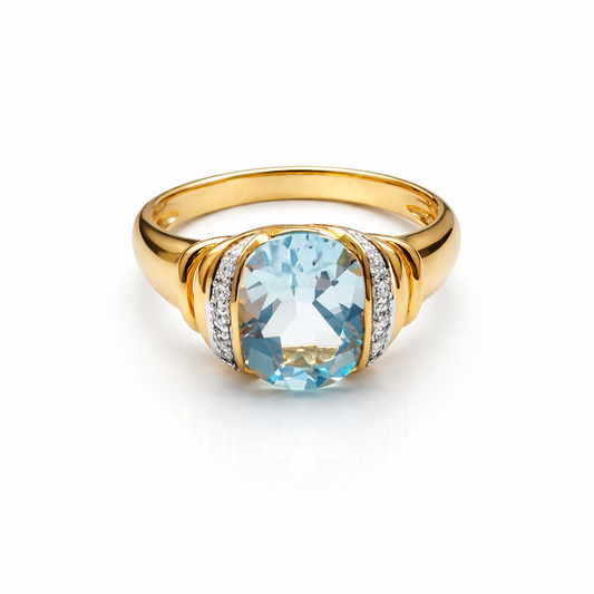 Sky Blue Topaz Gold Plated Godron Ring