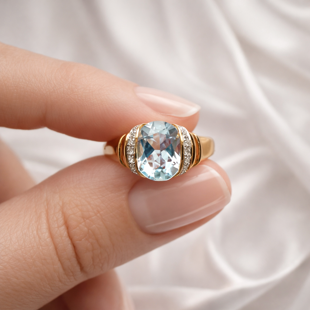 Sky Blue Topaz Gold Plated Godron Ring