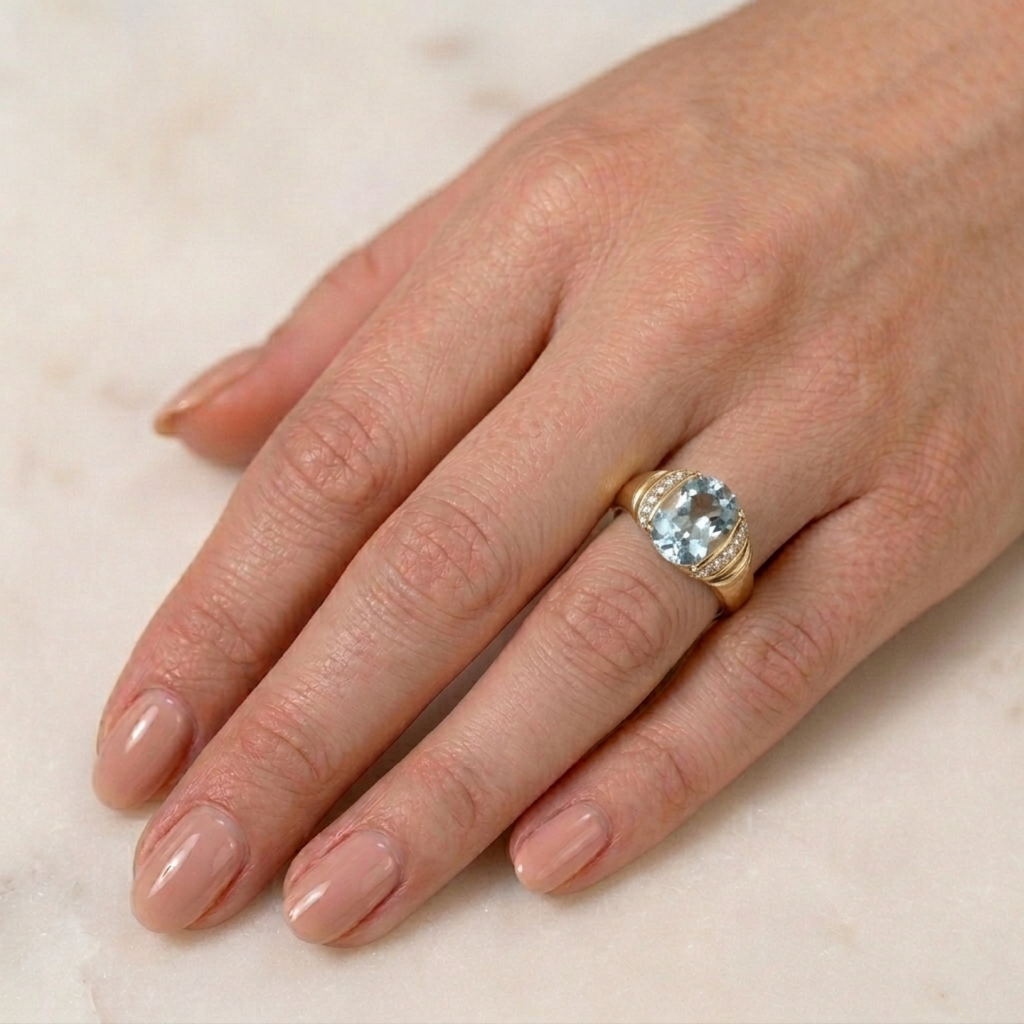 Sky Blue Topaz Gold Plated Godron Ring