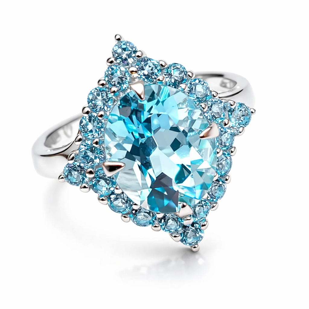 Sky Blue Topaz Halo Ring