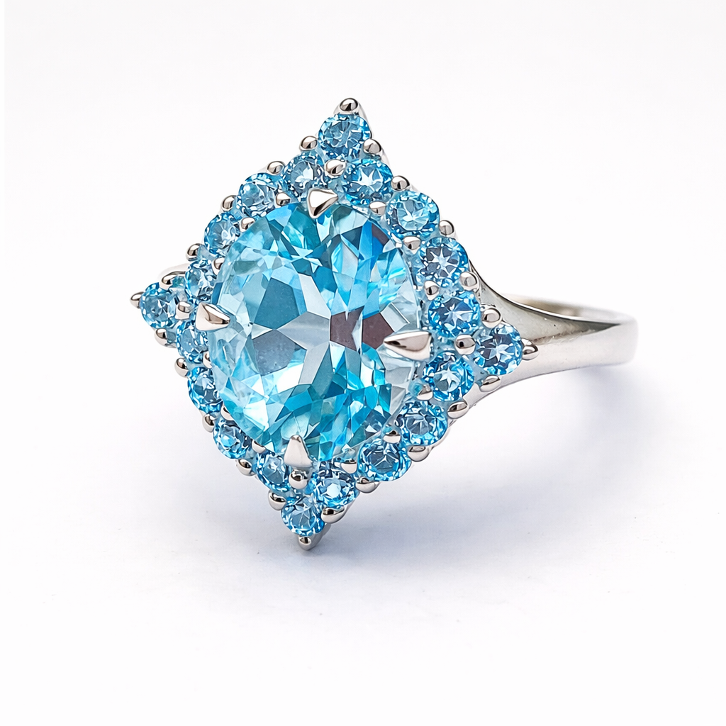 Sky Blue Topaz Halo Ring