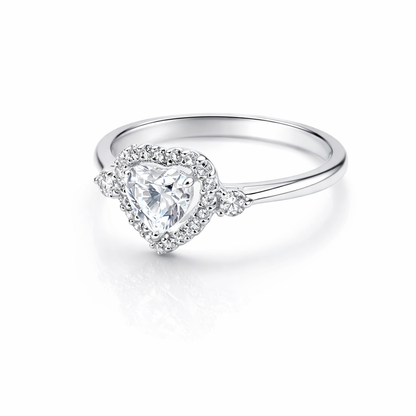 Silver ring with a heart-shaped cubic zirconia