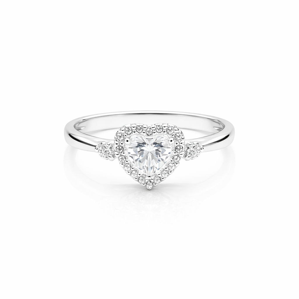 Diamond ring with a heart-shaped center stone 