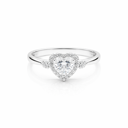 Cubic zirconia ring with a heart-shaped center stone