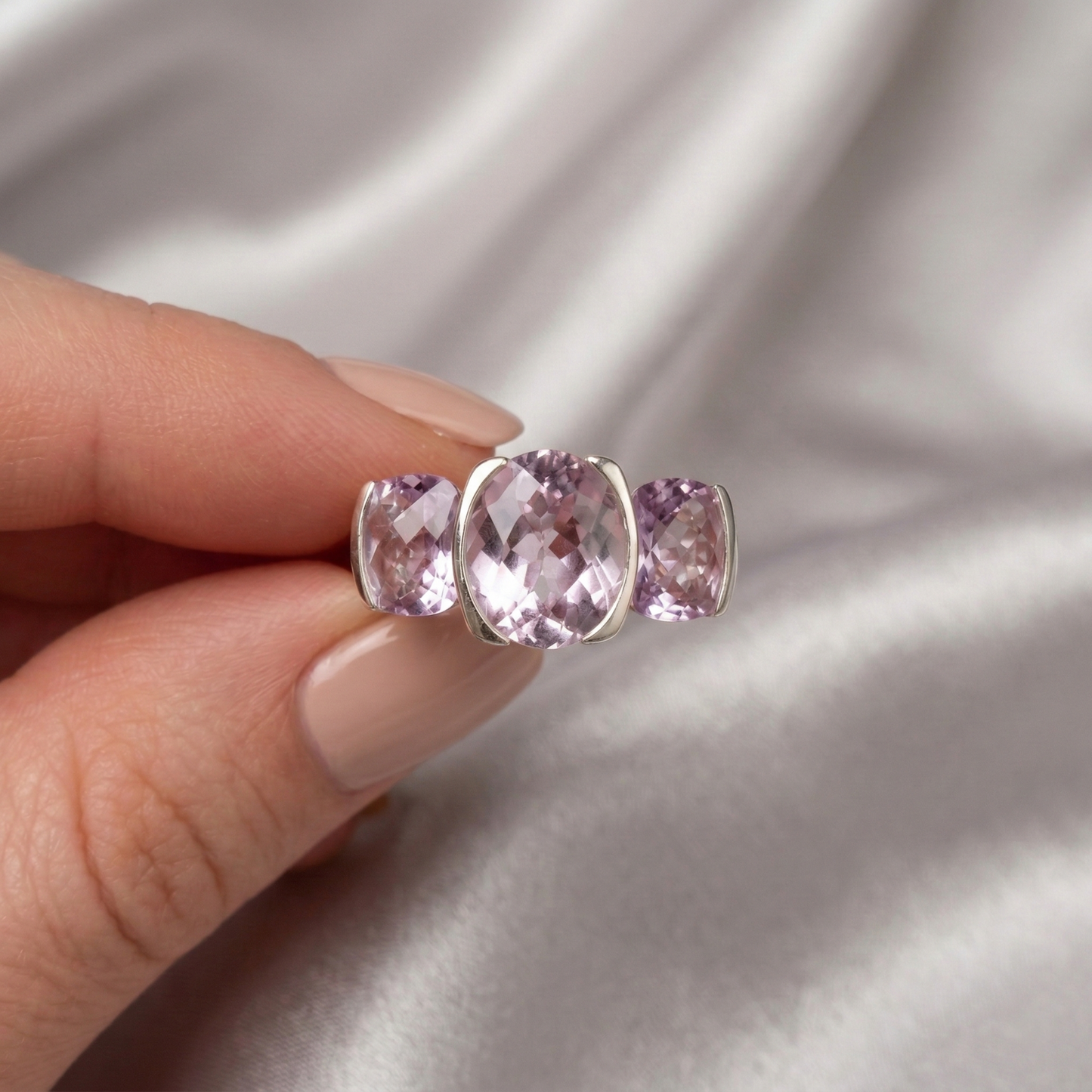 Trilogy Pink Amethyst Silver Ring