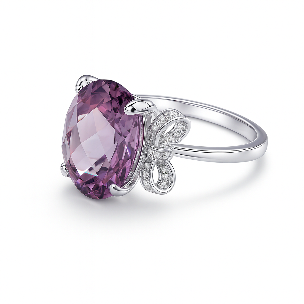 Silver ring with a large amethyst 