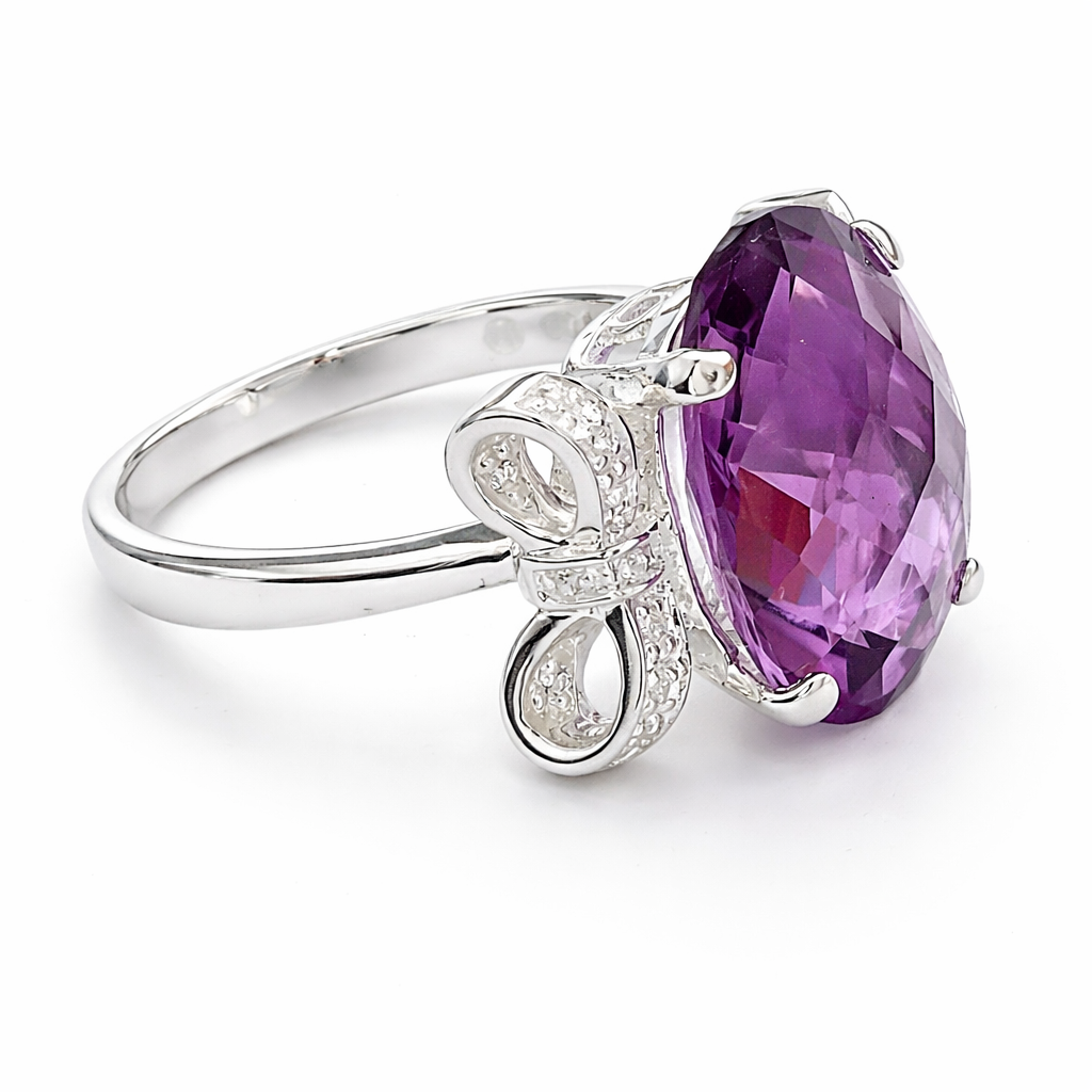 amethyst bow silver ring