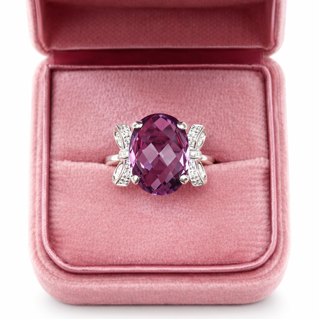 amethyst bow silver ring