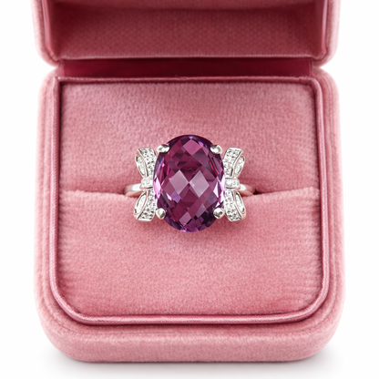 amethyst bow silver ring