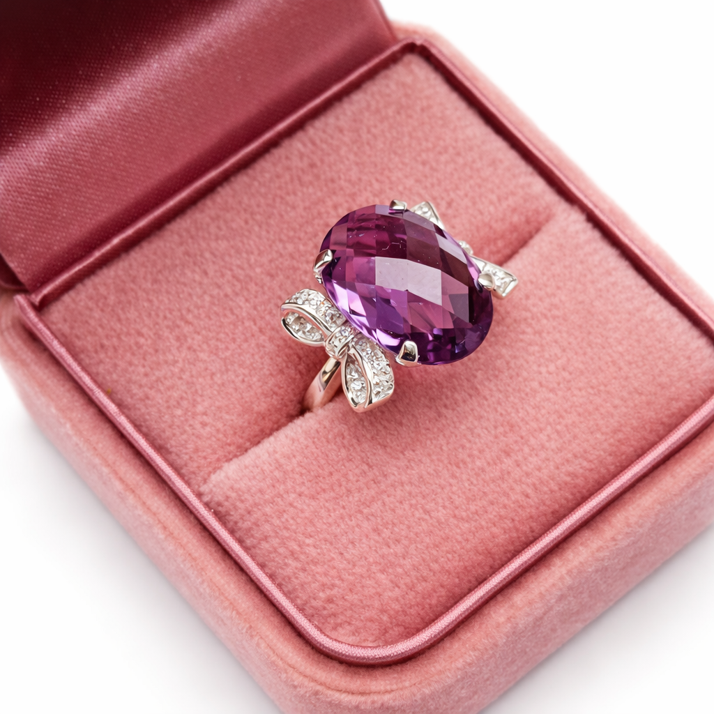 amethyst bow silver ring