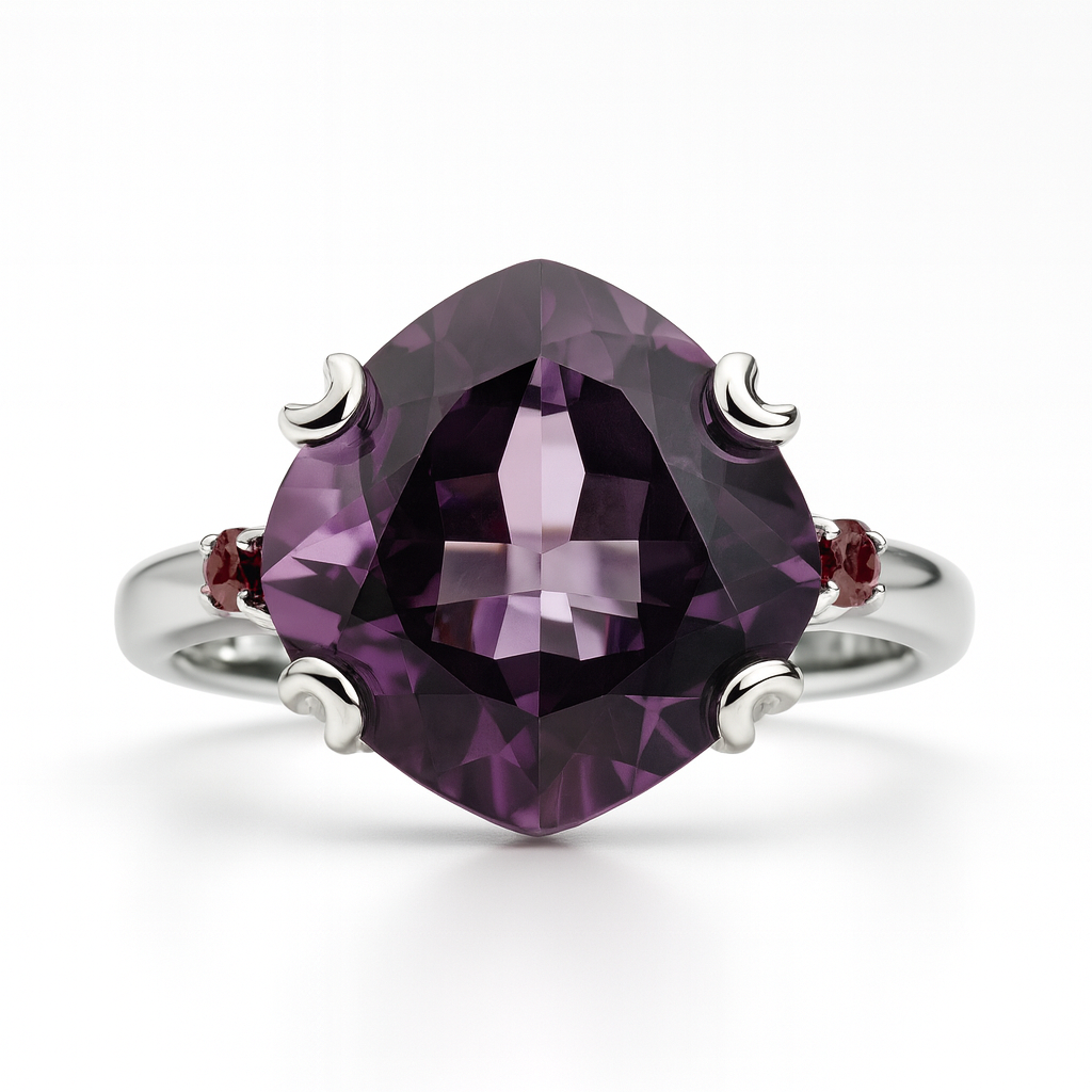 Ring with a cushion amethyst