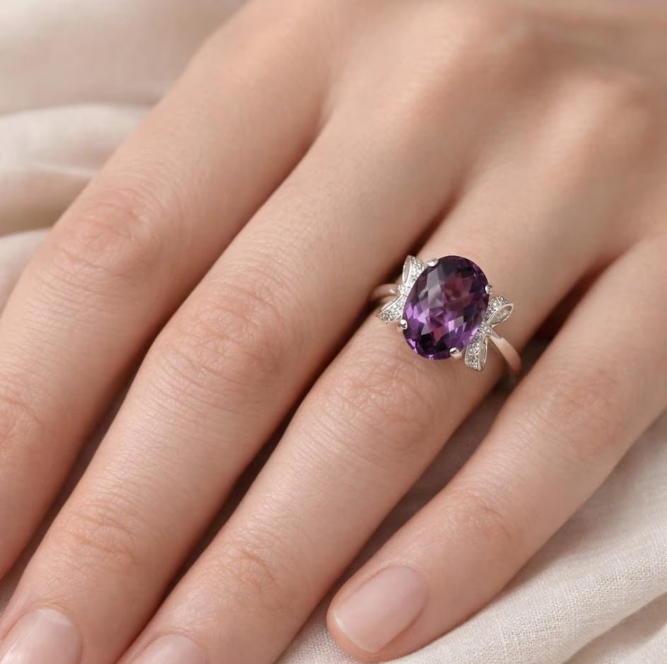 amethyst ribbon bow ring