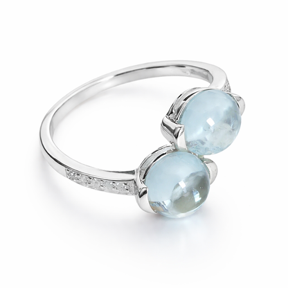 Zilveren Toi et Moi ring met twee grote topazen