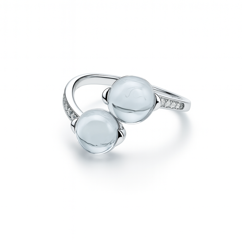 Zilveren Toi et Moi ring met twee grote topazen