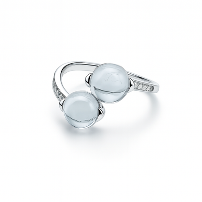Zilveren Toi et Moi ring met twee grote topazen