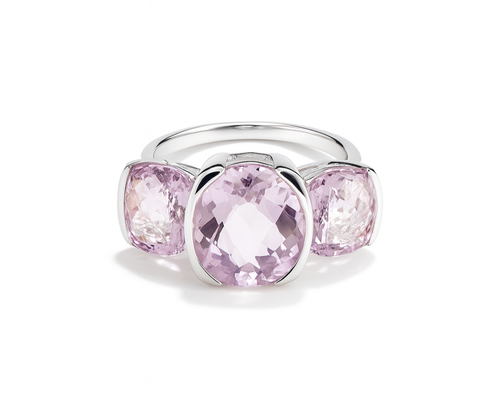 Silver ring with three pink amethysts