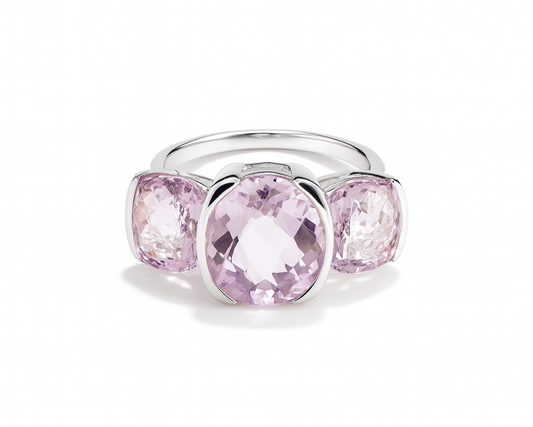 Silver ring with three pink amethysts