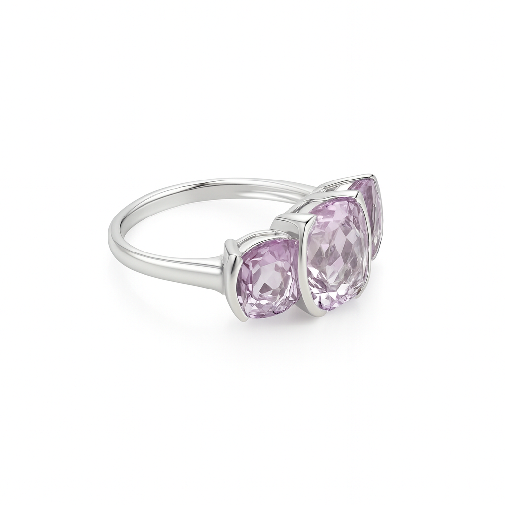 Silver ring with three pink amethysts