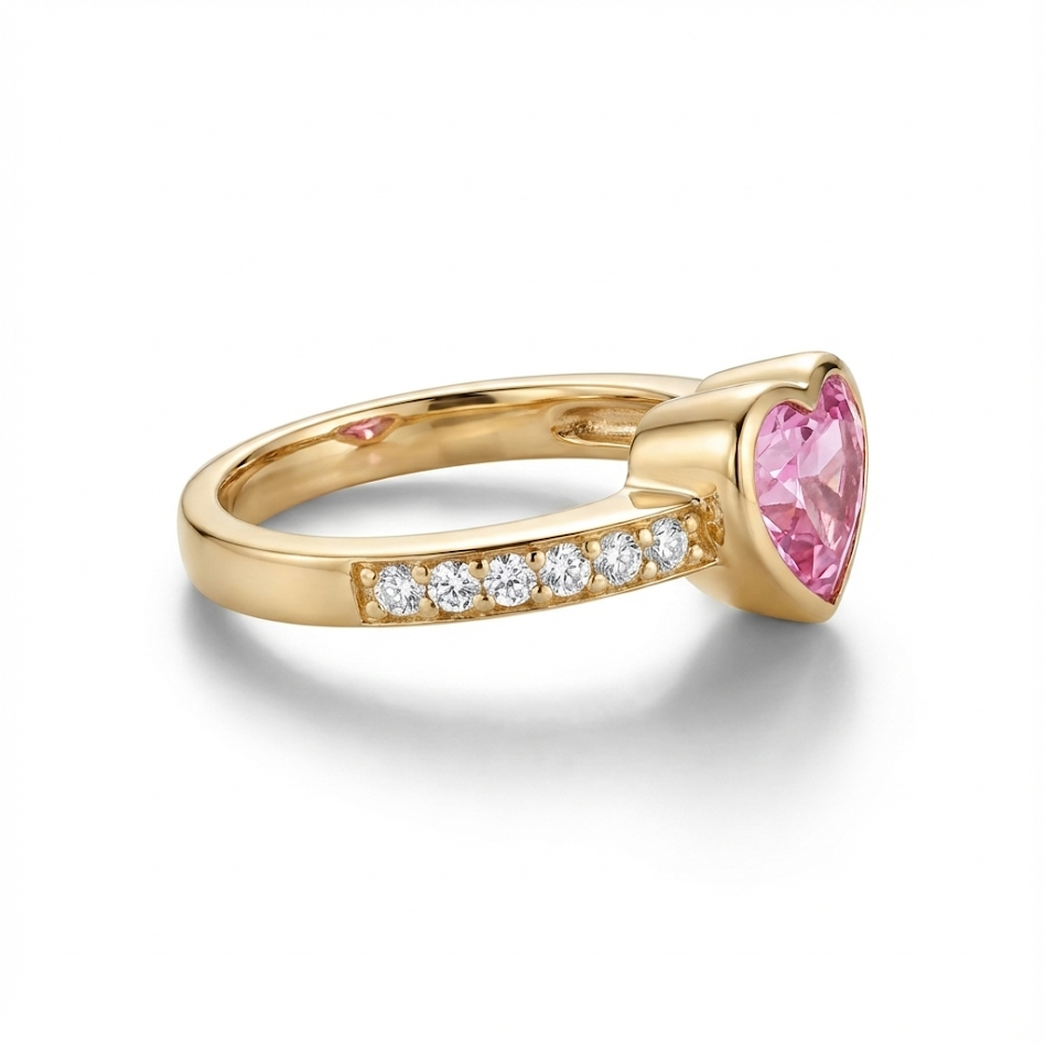 Pink Heart Gold Plated Ring