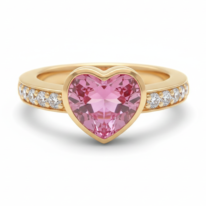 Pink Heart Gold Plated Ring