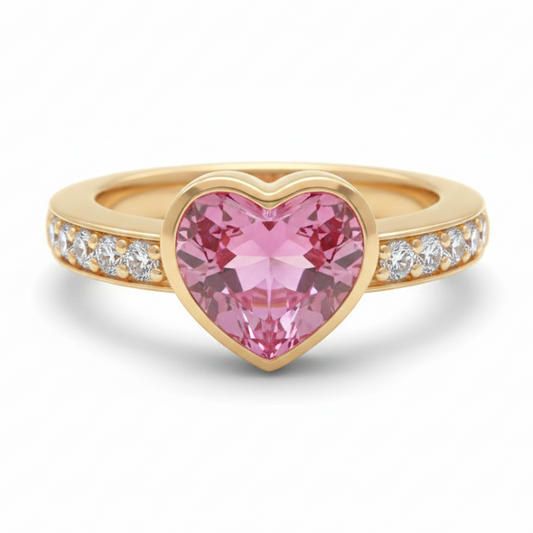 Pink Heart Gold Plated Ring