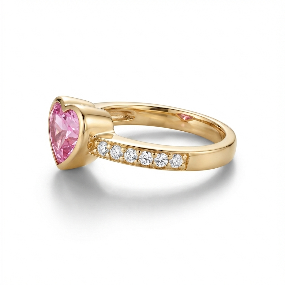 Pink Heart Gold Plated Ring